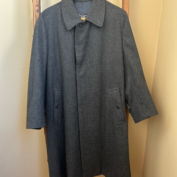 Burberrys Charcoal Button Front Lined Wool Trench Coat Size 52 Short - Picture 2 of 13